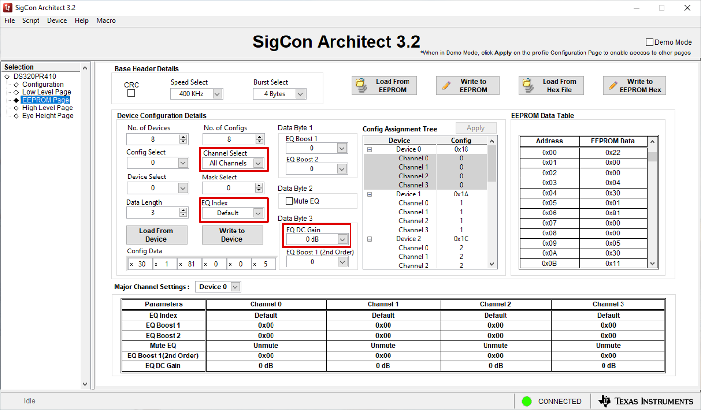  EEPROM Page: Channel
                            Select, EQ Index, and EQ DC Gain