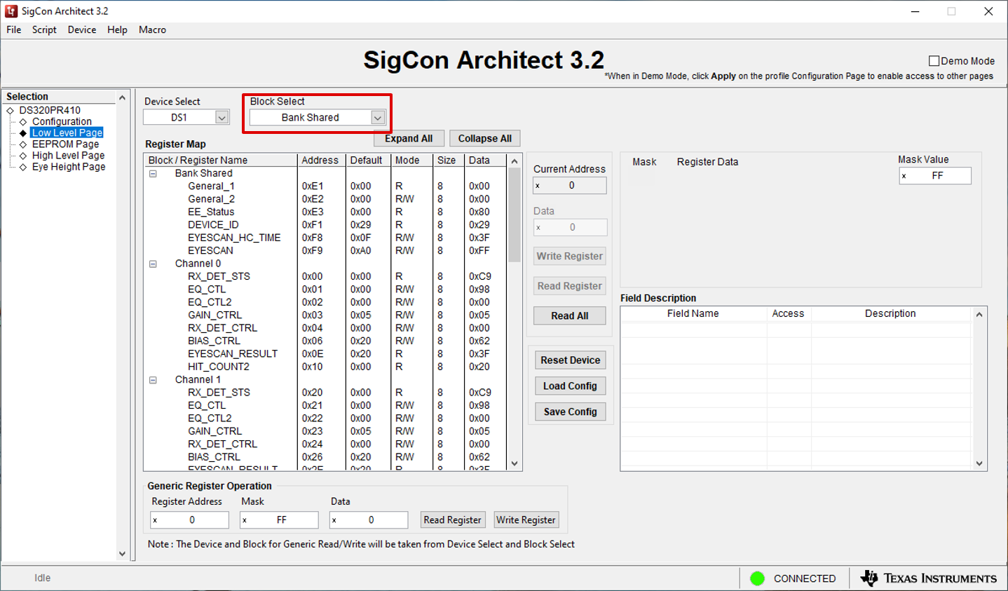  Low Level Page: Block
                            Select Drop-Down Menu