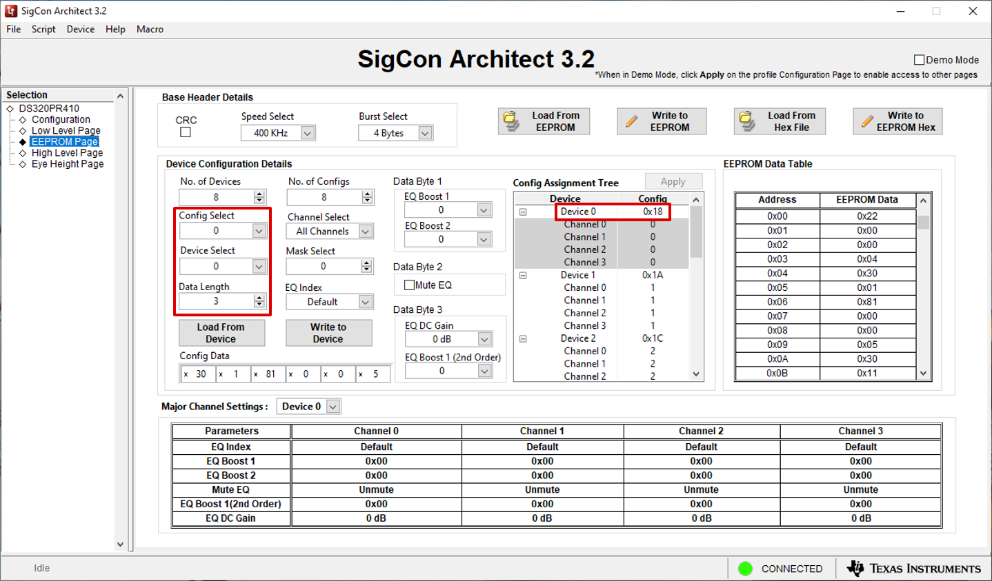  EEPROM Page: Config
                            Select, Device Select, and Configuration Assignment Tree