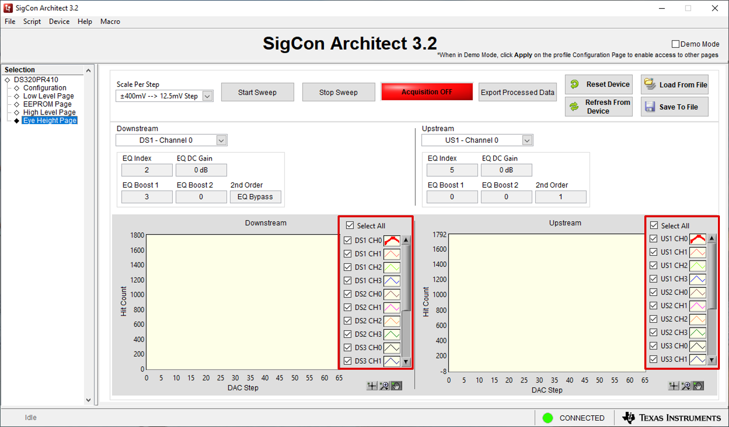  Eye Height Page: Select EyeScan
              Channels