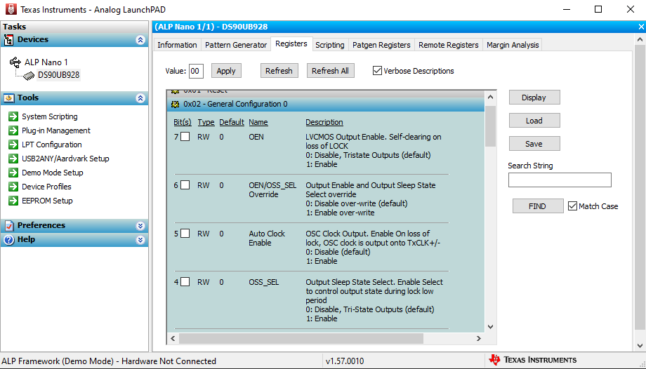 DS90UB928QEVM Register
                    Tab with expanded register description