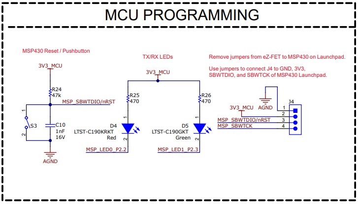 MCT8314ZEVM MCU Programming and Debug Schematic