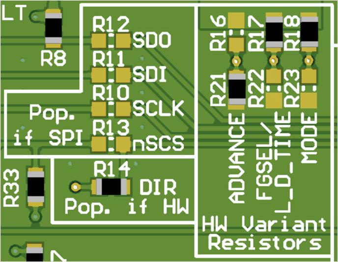 MCT8314ZEVM Resistor Divider Settings for
                    MCT8314ZH (Hardware Variant)