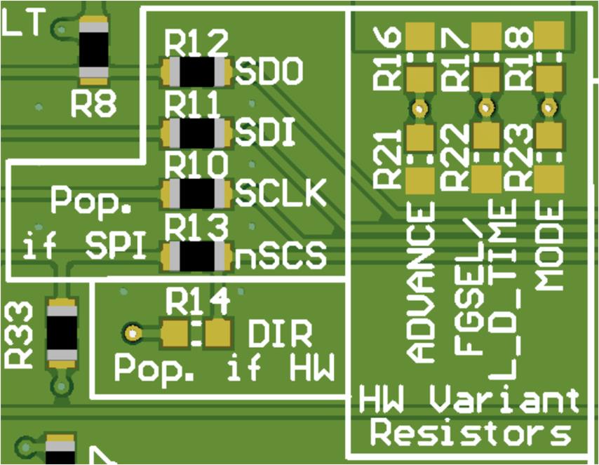 MCT8314ZEVM Resistors for MCT8314ZS (SPI
                    variant)