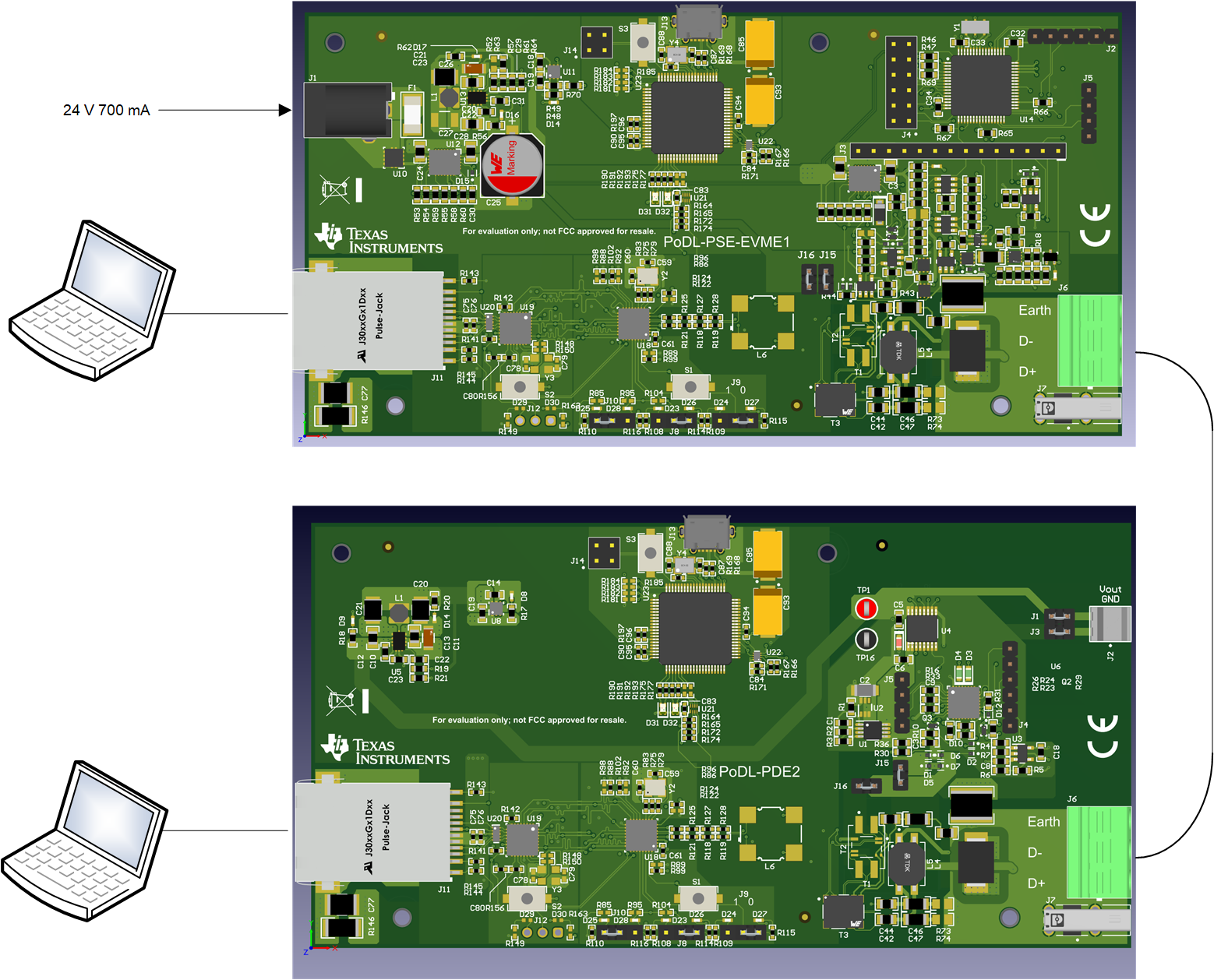 DP83TD510E-PoDL-EVM Board Connections