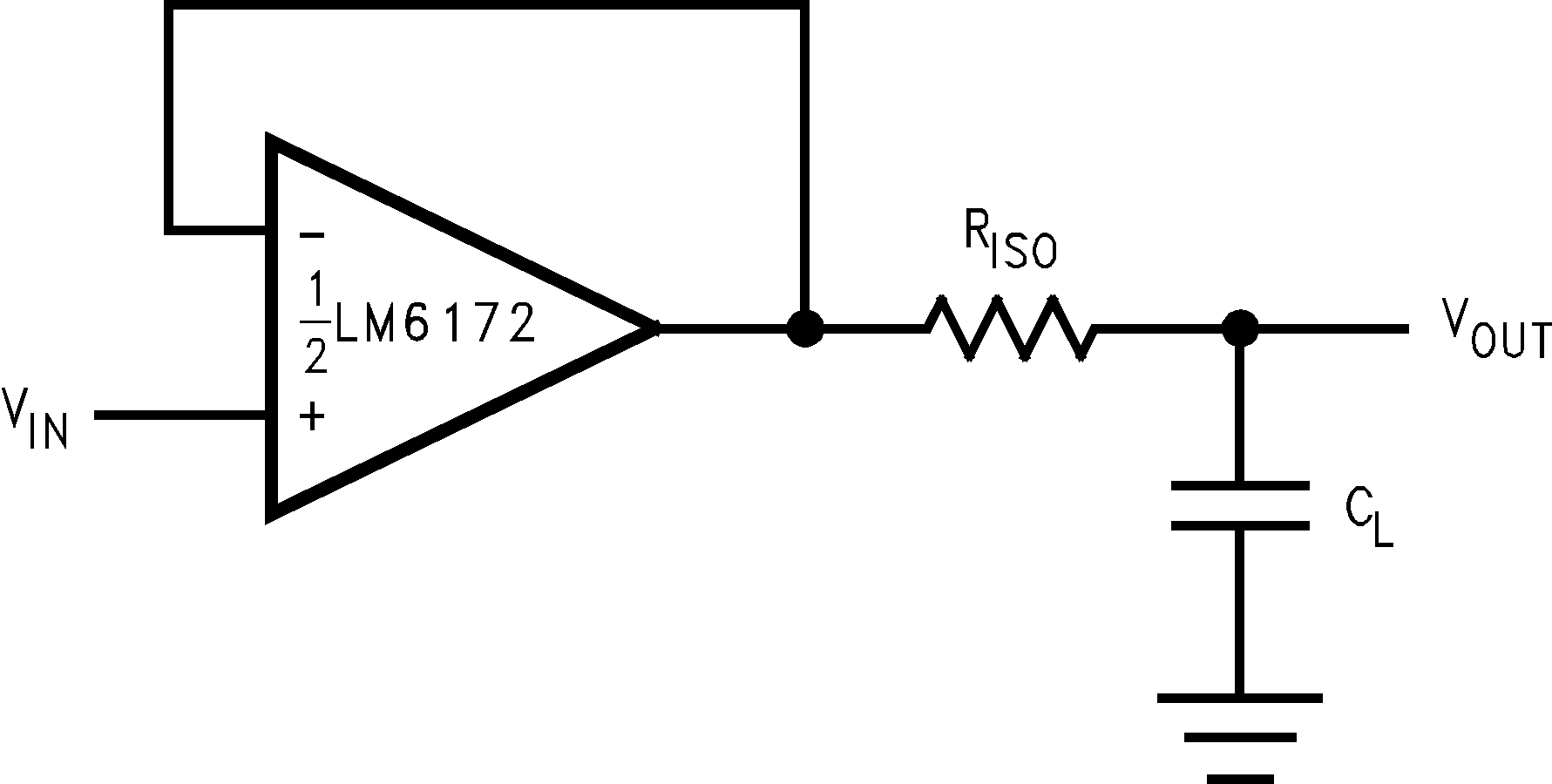 LM6172 Isolation Resistor Used to Drive Capacitive Load