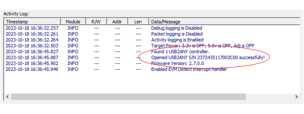 LMH6518EVM USB2ANY Detection Confirmation