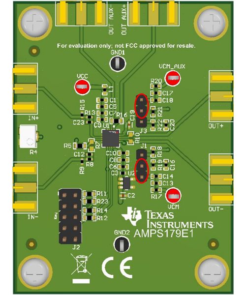 LMH6518EVM External VCM Bias Jumper
                        Positions