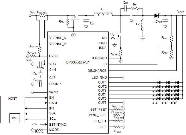 LP8866-Q1 SEPIC Mode with
          Three LEDs in Series