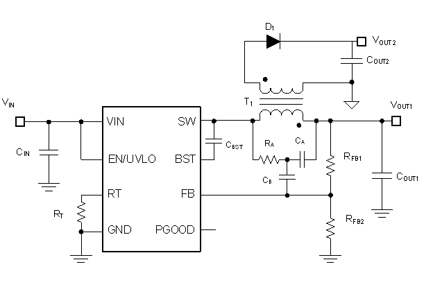 LM5168 LM5169 Typical Fly-Buck™ Converter
                        Application Circuit