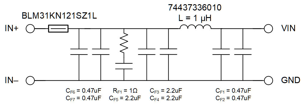 LM61480T-Q1 LM61495T-Q1 Recommended
            Input EMI Filter