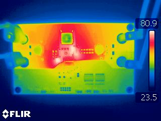 LM5177 LM5177EVM-HP Thermal Image: VIN = 16 V, IOUT = 9.4 A, No Forced Air Cooling