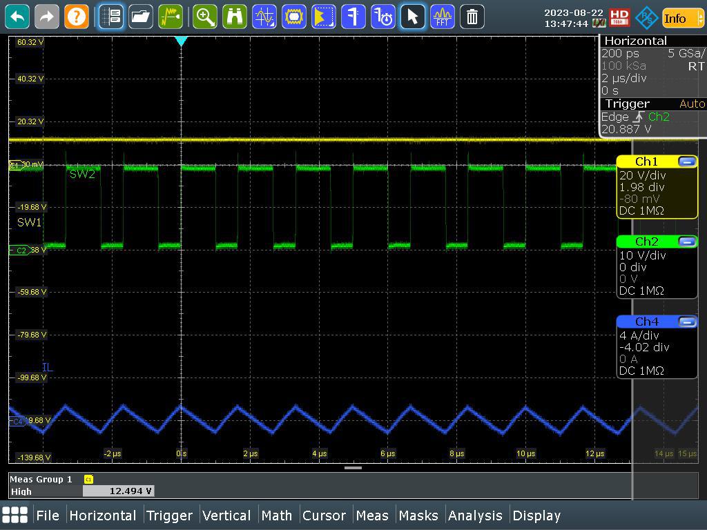 LM51772EVM SW1, SW2, IL (VIN = 12V, IOUT = 0A)