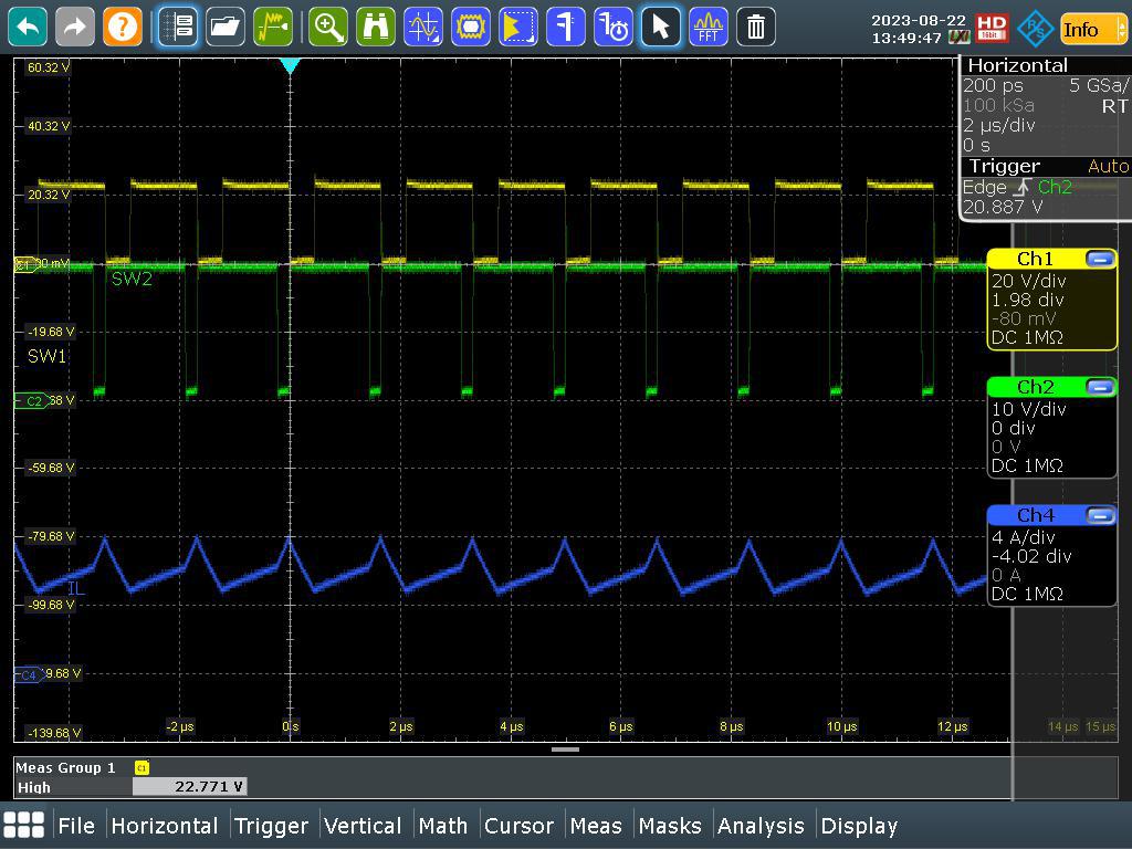 LM51772EVM SW1, SW2, IL (VIN = 16V, IOUT = 5.0A)