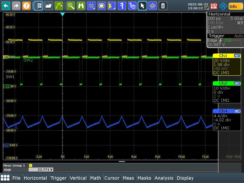 LM51772EVM SW1, SW2, IL (VIN = 24V, IOUT = 5.0A)