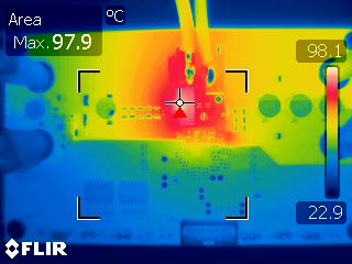 LM51772EVM Thermal Image: VIN = 9.0V, IOUT = 5.0A, No Forced Air Cooling