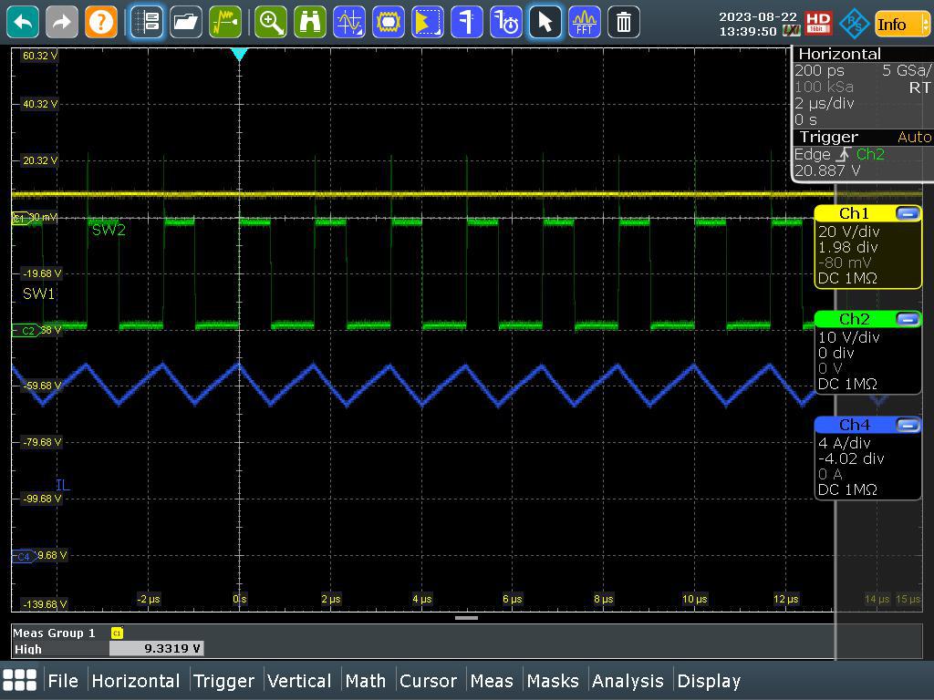 LM51772EVM SW1, SW2, IL (VIN = 9V, IOUT = 5.0A)