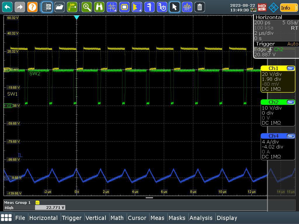 LM51772EVM SW1, SW2, IL (VIN = 16V, IOUT = 0A)