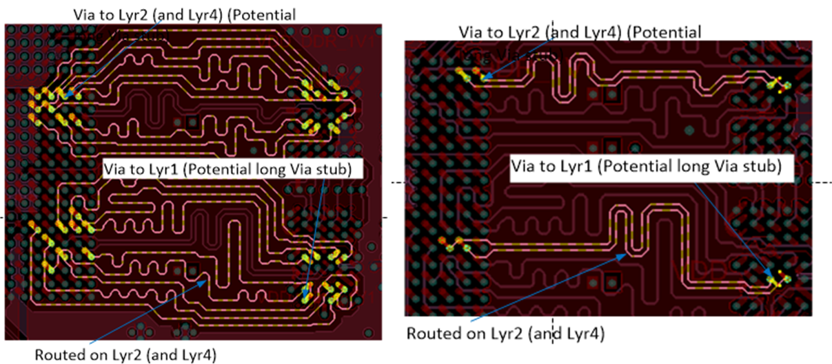 J722S, AM67x, TDA4VEN-Q1, TDA4AEN-Q1 Example LPDDR4 Data Byte(s)
                    and DQS(s) Routing