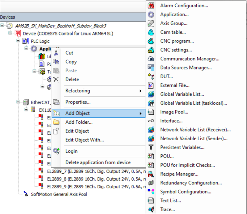 AM6442, AM625, AM69 CODESYS Add Trace
                  Object