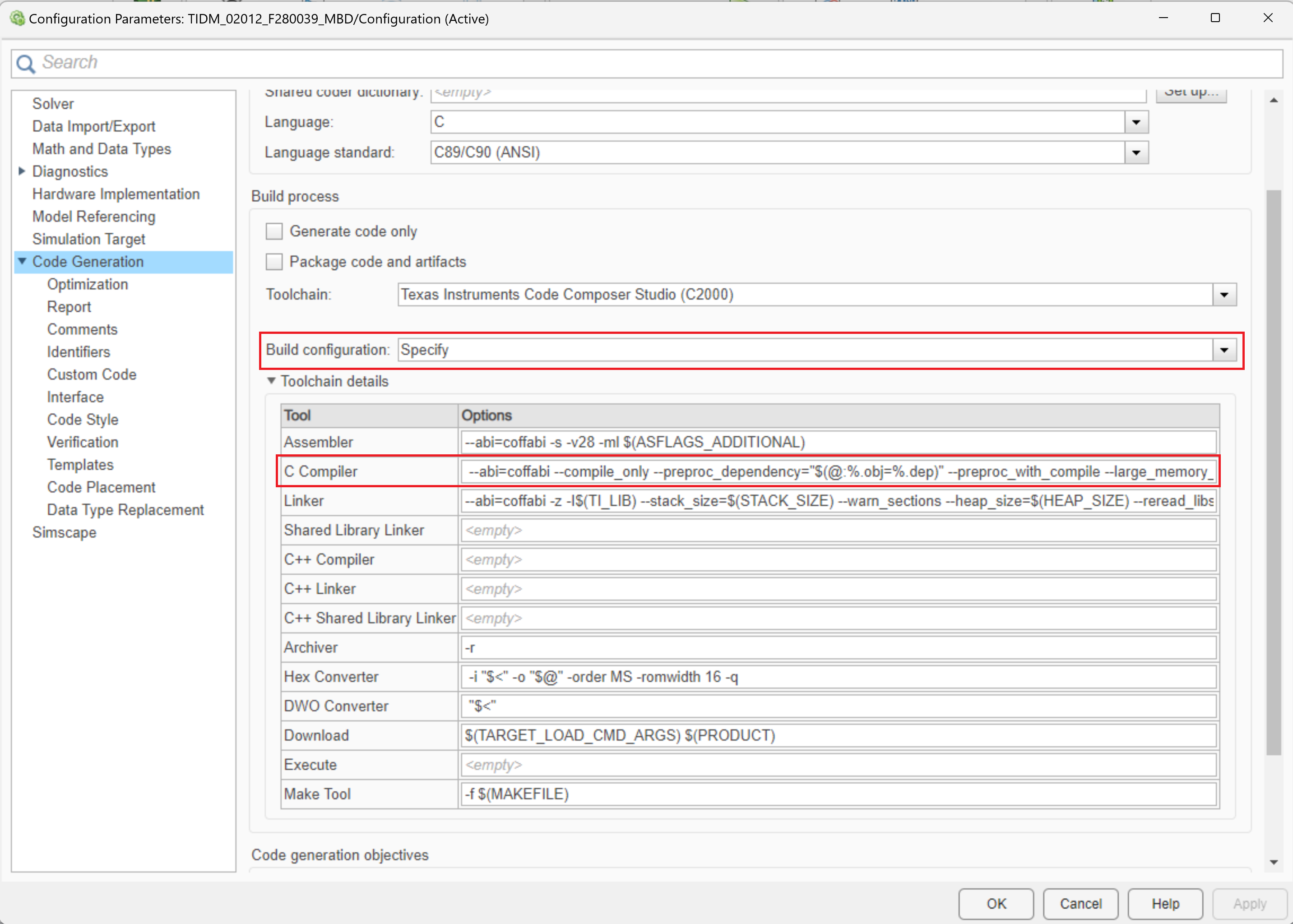 TIDM-02012 Custom Compiler Optimization
                    Configuration