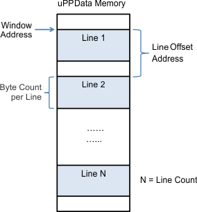 F2837xS Structure of DMA Window and Lines in Memory