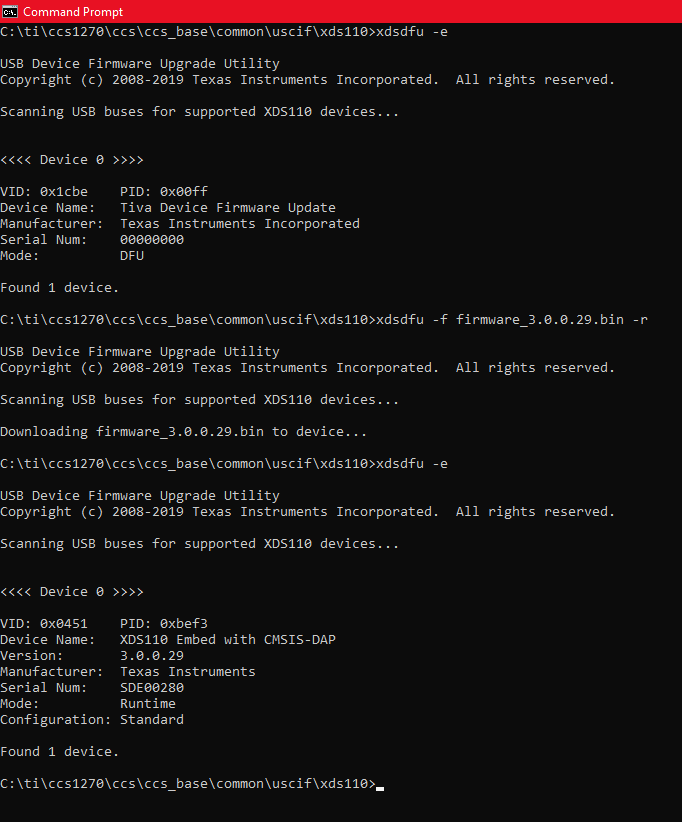 AM263P XDS110 Firmware update
                        commands in Command Prompt