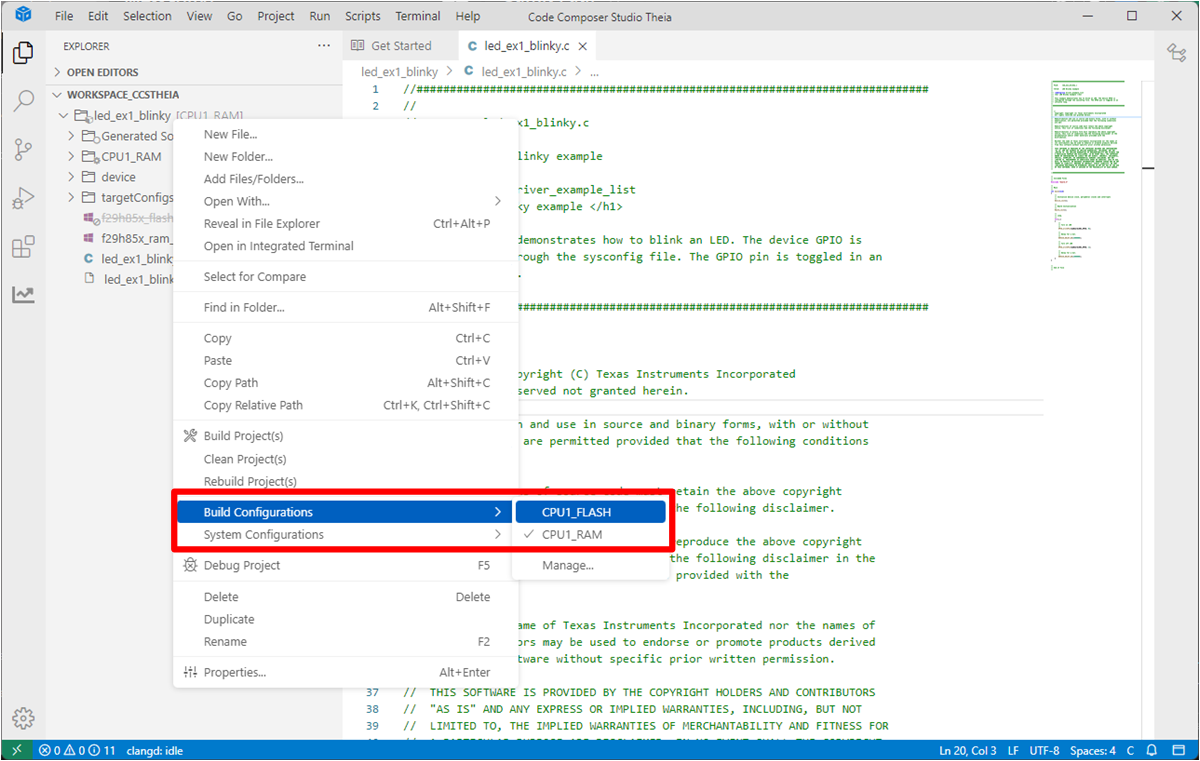 F29H85X-SOM-EVM Build Configuration
                            Selection