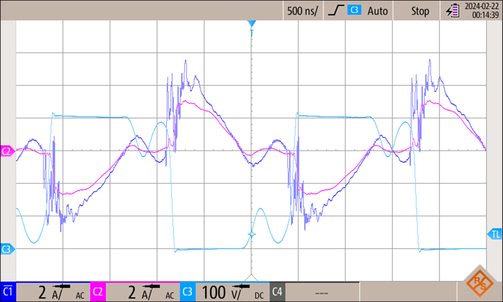 TIDA-010933 Waveforms of the Secondary Side Voltage, Current, and TMCS1133 Output on the TIDA-010933 Board