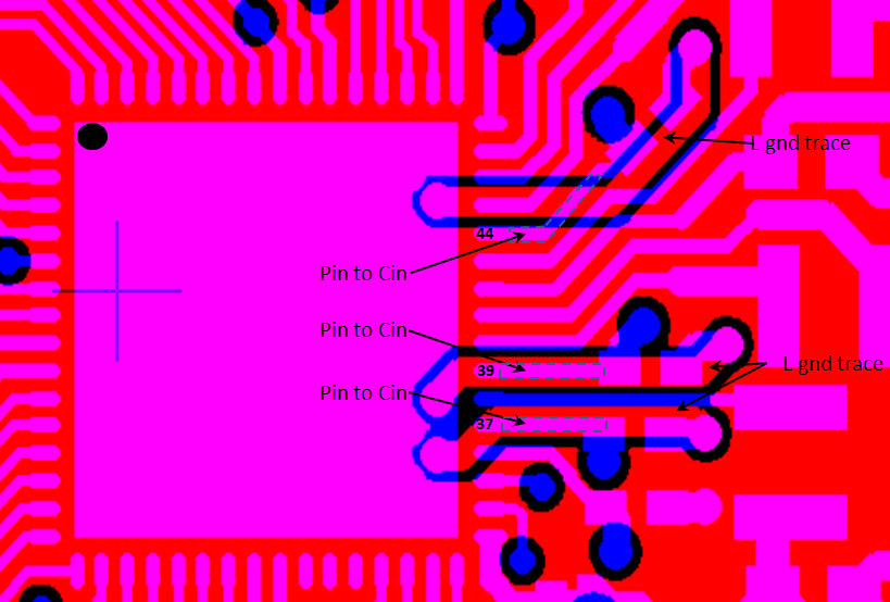 CC3120 Ground Routing for the Input Decoupling Capacitors