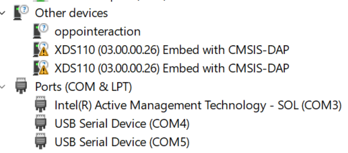 IWRL6432AOPEVM Virtual COM Port Before
                    Installing XDS Drivers