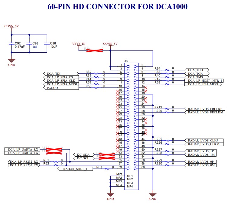 AWRL6844EVM IWRL6844EVM DCA1000 HD Connector Pins
