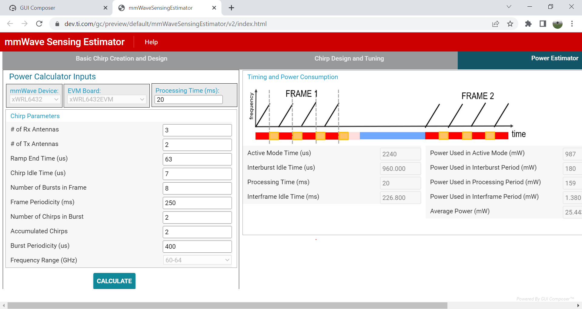 AWRL6844EVM IWRL6844EVM  Power estimator