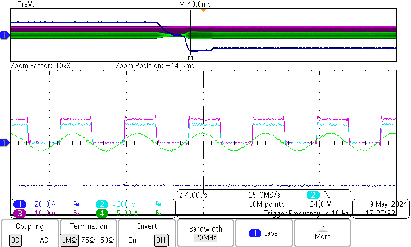 PMP41037 Current Transient From 40A
                        (Forward) to –40A (Backward), Zoom in at –40A