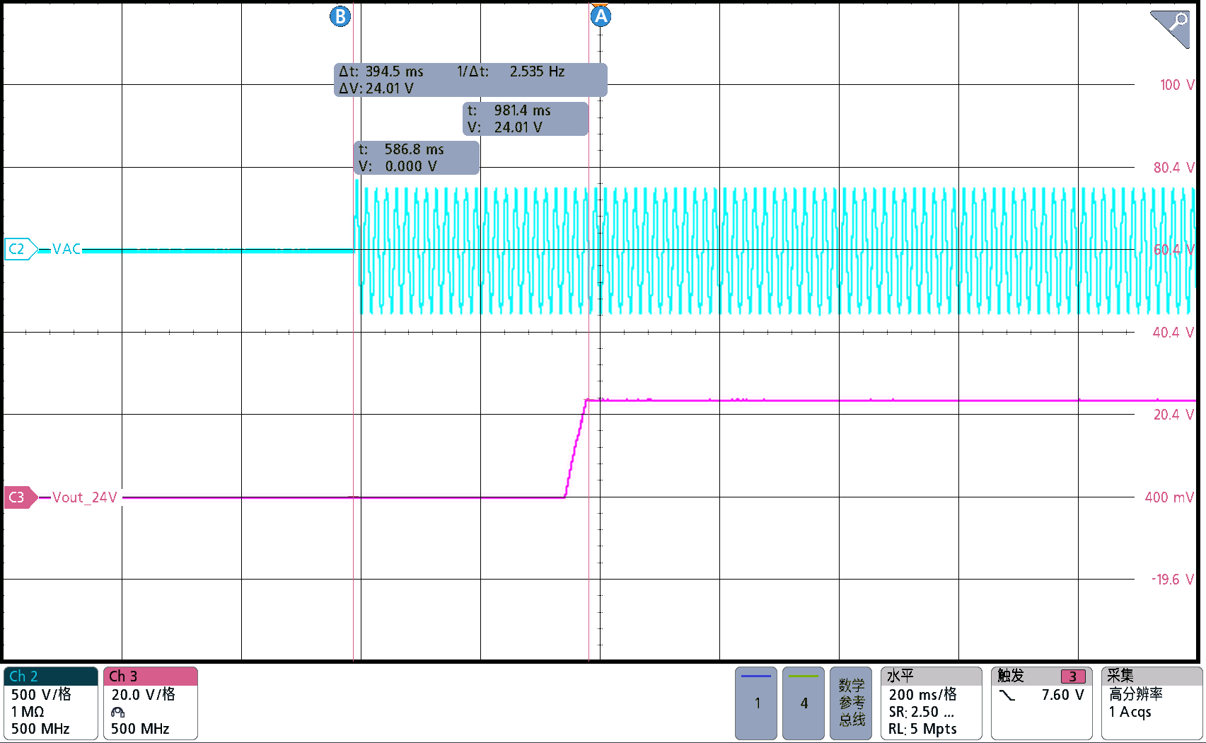 PMP41015 Output
                                                Voltage Start-Up Waveform at 264VAC, Open
                                                Load