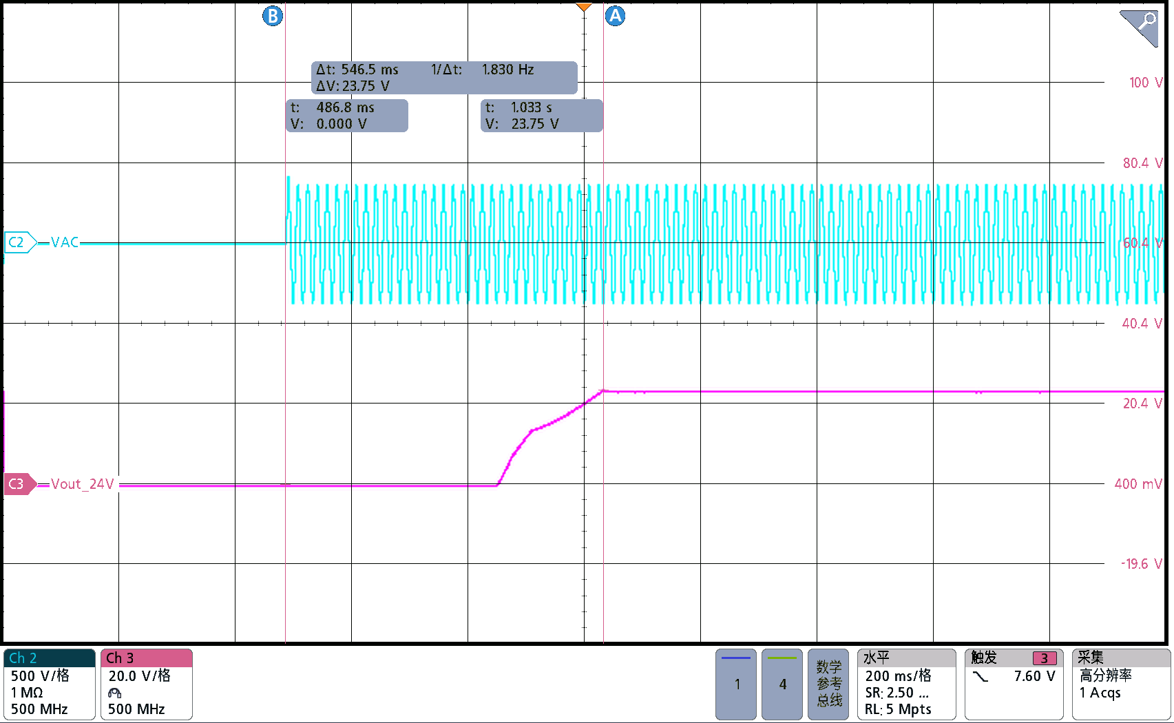 PMP41015 Output
                                                Voltage Start-Up Waveform at 264VAC, Full
                                                Load