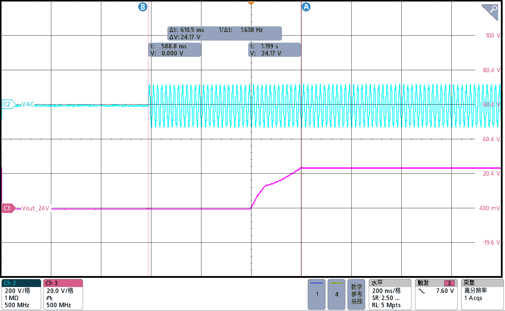 PMP41015 Output
                                                Voltage Start-Up Waveform at 85VAC, Full
                                                Load