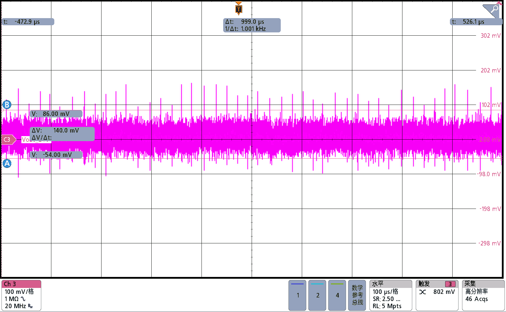 PMP41015 Output Voltage Ripple
                    Waveform, 5VDC, 230VAC, Full Load