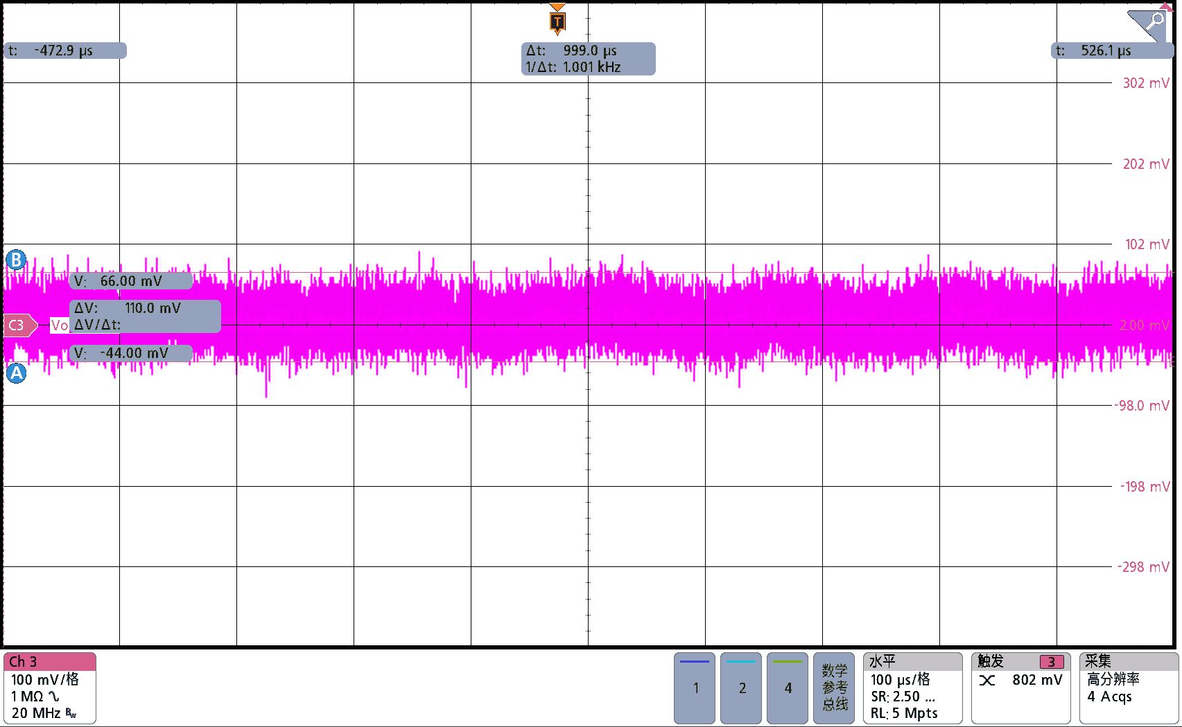 PMP41015 Output Voltage Ripple
                    Waveform, 5VDC, 115VAC, Open Load