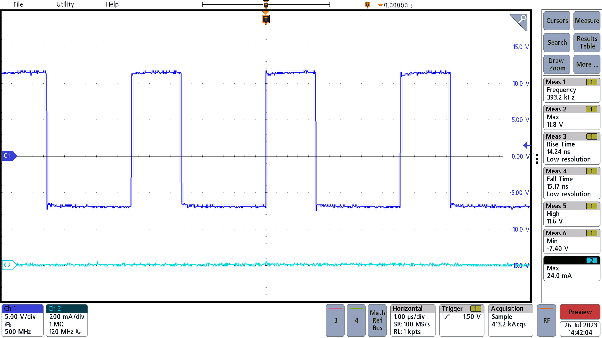 PMP23241 Switch Node Voltage, 12V
                    Input, –7.5V Output, No Load
