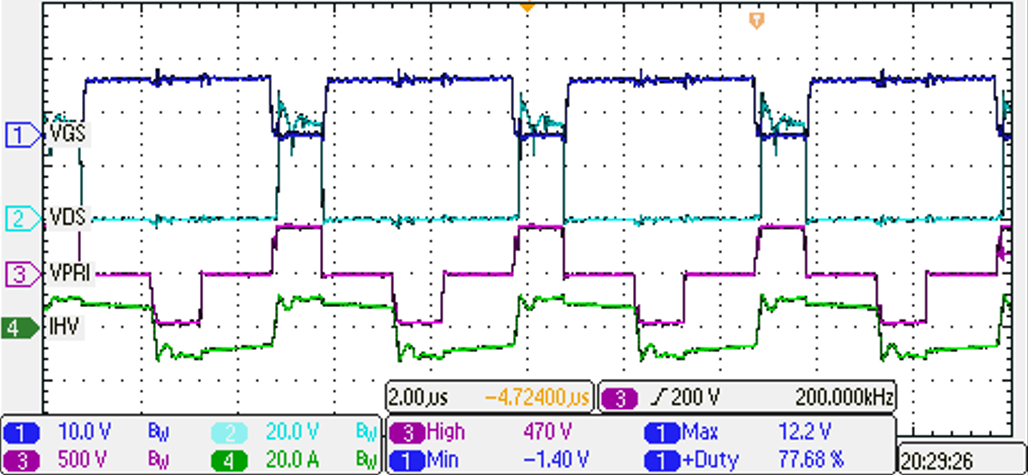 PMP41078 Switching at 450Vin, 13.5Vout, 120A Load