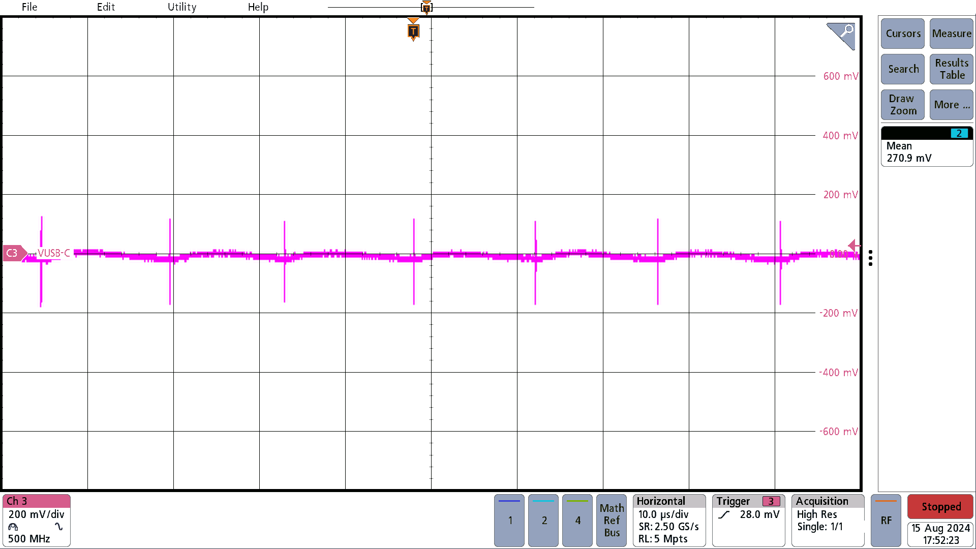 PMP41115 OTG Mode, 5V, 25% Load Ripple