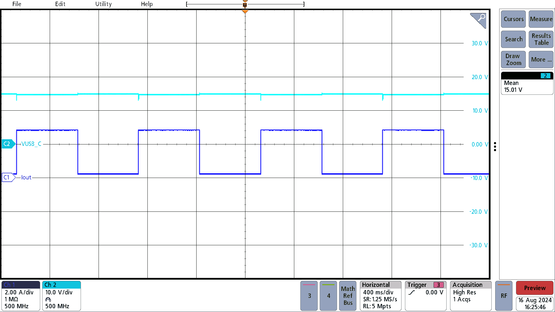 PMP41115 OTG Mode, 15V, 10% to 100% Load Dynamic