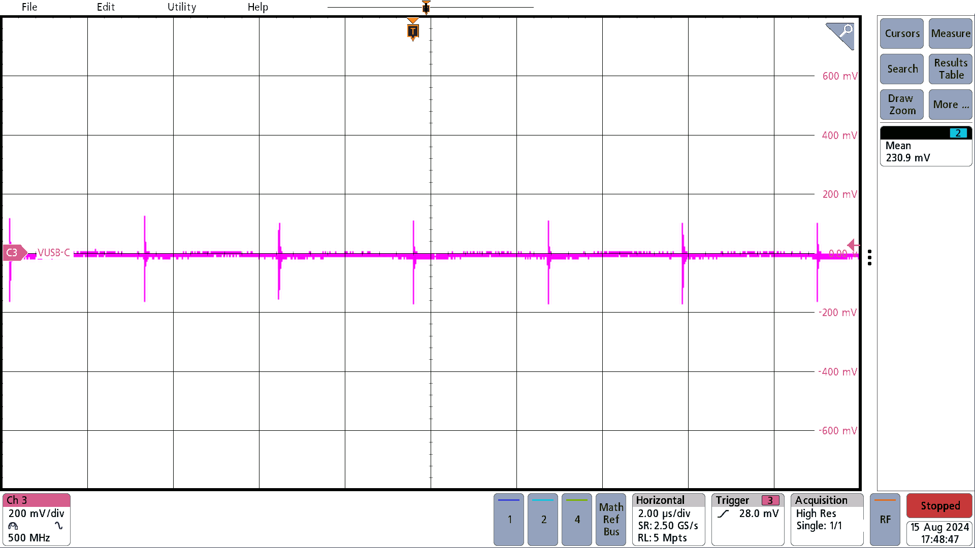 PMP41115 OTG Mode, 15V, 50% Load Ripple