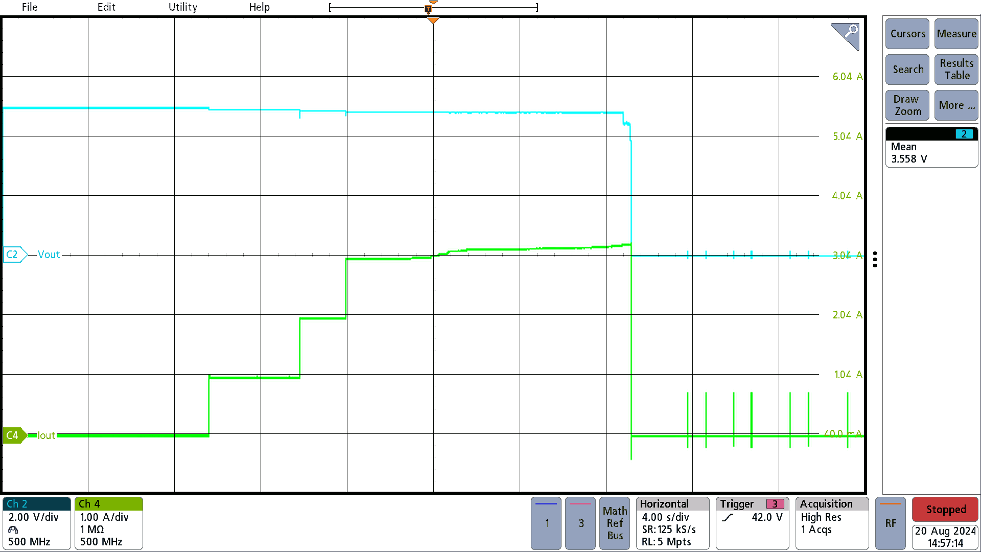 PMP41115 OTG mode, 50.4V battery, 5V OCP = 3.3A