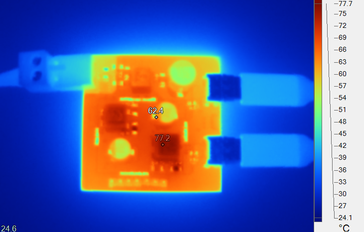 PMP41092 Top Side Thermal Image, VPA_BUS =
                            VPB_BUS = 20V, IPA_BUS = IPB_BUS =
                        1.5A