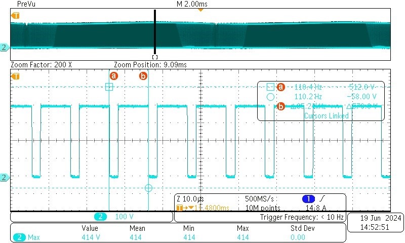 PMP41106 PFC, 264Vac Input, Full
                        Load, Switch Node Waveform