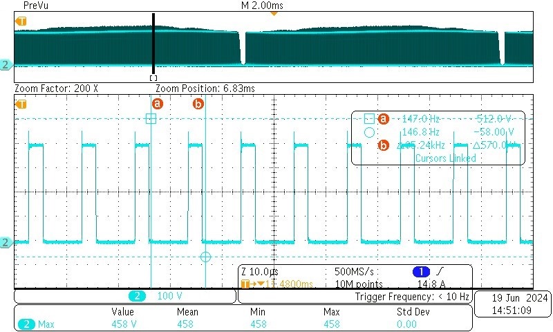 PMP41106 PFC, 90Vac Input, Full
                        Load, Switch Node Waveform