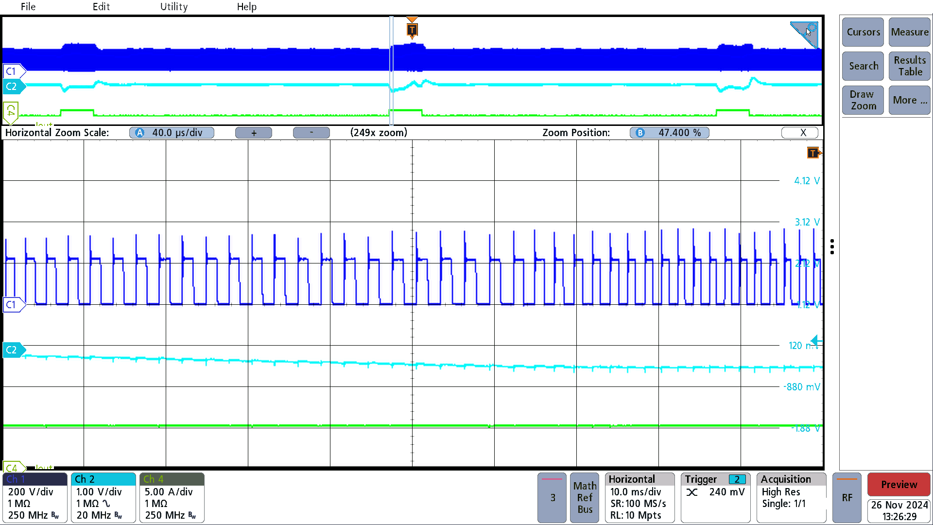 PMP41145 Peak Power, 90VAC, 100W Peak Power 4ms, 58W
                        36ms, Zoom In, fsw Increase to Provide Peak Power