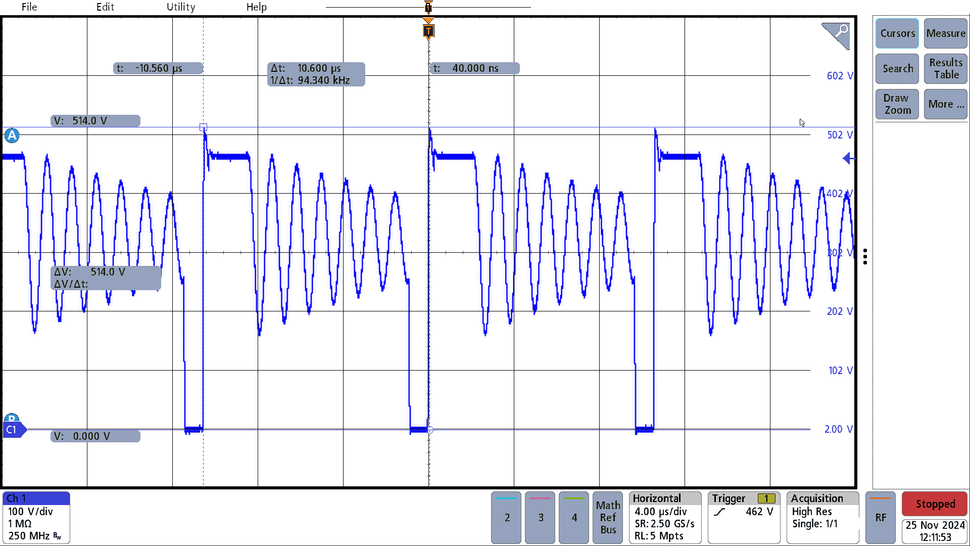 PMP41145 230VAC, 25% Load 0.82A,
                        fsw = 94kHz